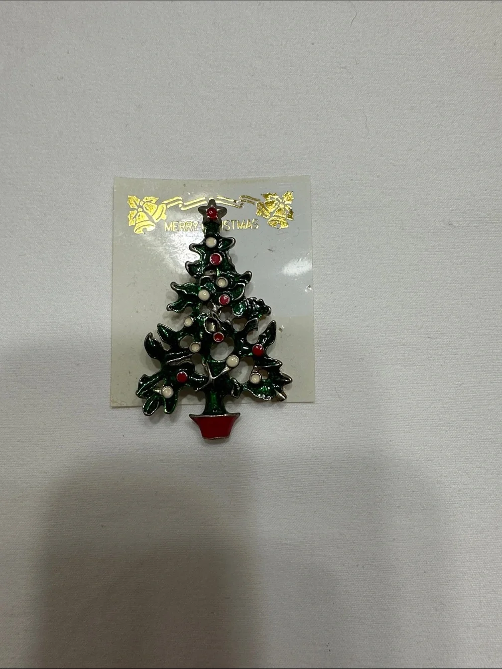 Festive Green and Red Christmas Tree Brooch - Holiday Pin